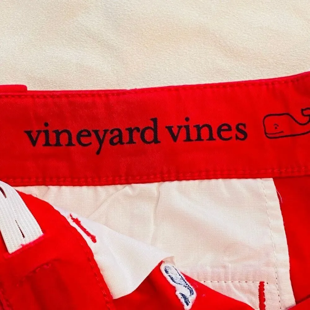 Vineyard Vines Boys Embroidered Whale Cotton Blend Red Blue Chino Shorts Size 12
